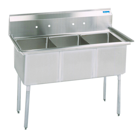BK RESOURCES 29-8125 in W x 77 in L x Free Standing, Stainless Steel, Three Compartment Sink BKS-3-24-14